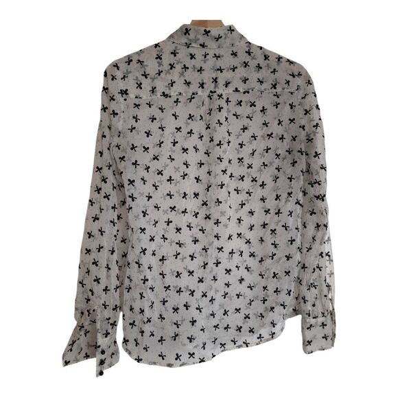 White Chiffon With Black Velvet Bows Button Down Blouse Size M - Picture 12 of 13